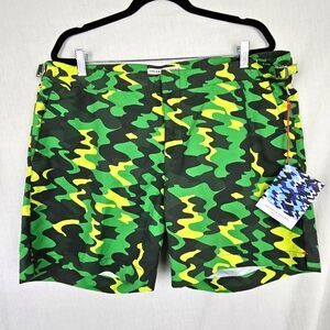 Orlebar Brown + Nick Wooster Swim Shorts Green Camo Print Lined Men's Size 38